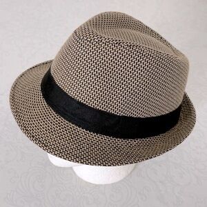 Orak Fedora Hat Black and Tan Short Brim Patterned with Black Cloth Band L/XL
